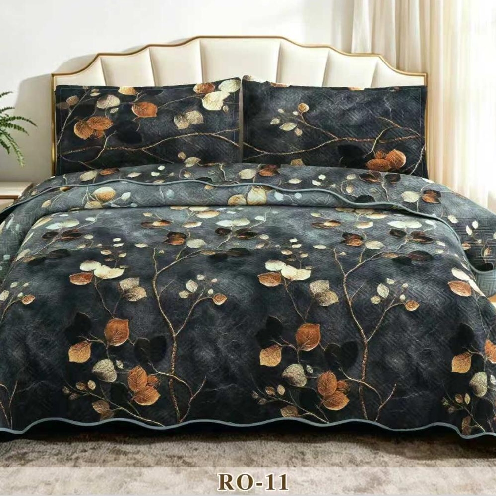 cuvertura de pat gri cu grunze Set Cuvertura de Pat Gri cu Crengute, 3 Piese, Pat 2 Persoane, 220×240 Cm - East Comfort - PUF249475 - imagine 1