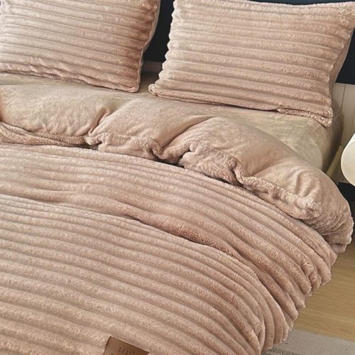 lenjerie cocolino cu elastic model uni cu dungi - bej - 4 piese