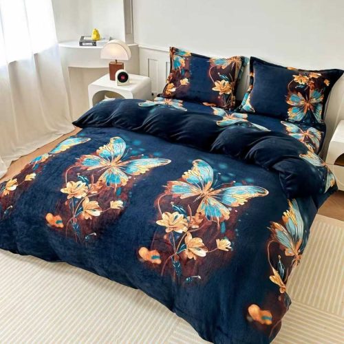 lenjerie cocolino bleumarin cu fluturi colorat