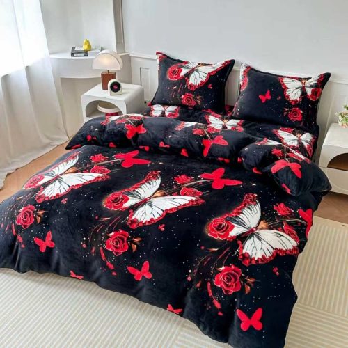 lenjerie cocolino neagra cu fluturi rosi