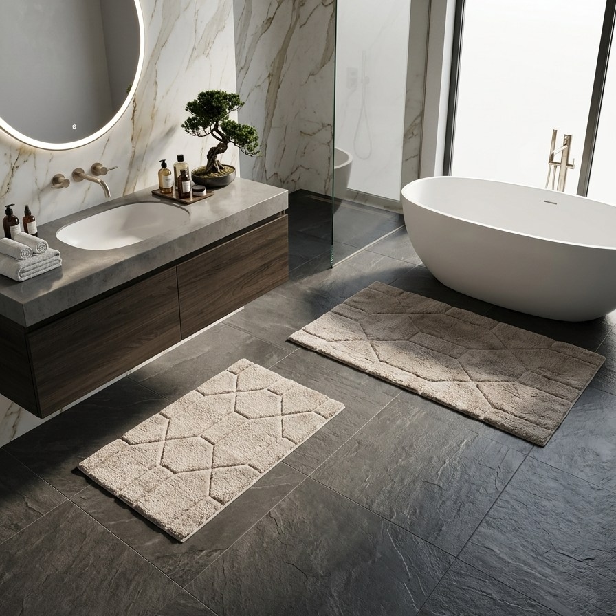 set covorase baie maco Hexa - bej set covorase baie maco Hexa - bej