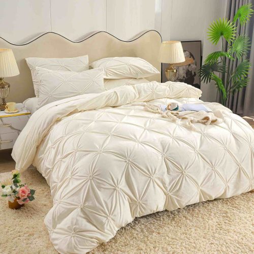 Lenjerie din Catifea cu pliuri Crem Jojo Home 4 piese