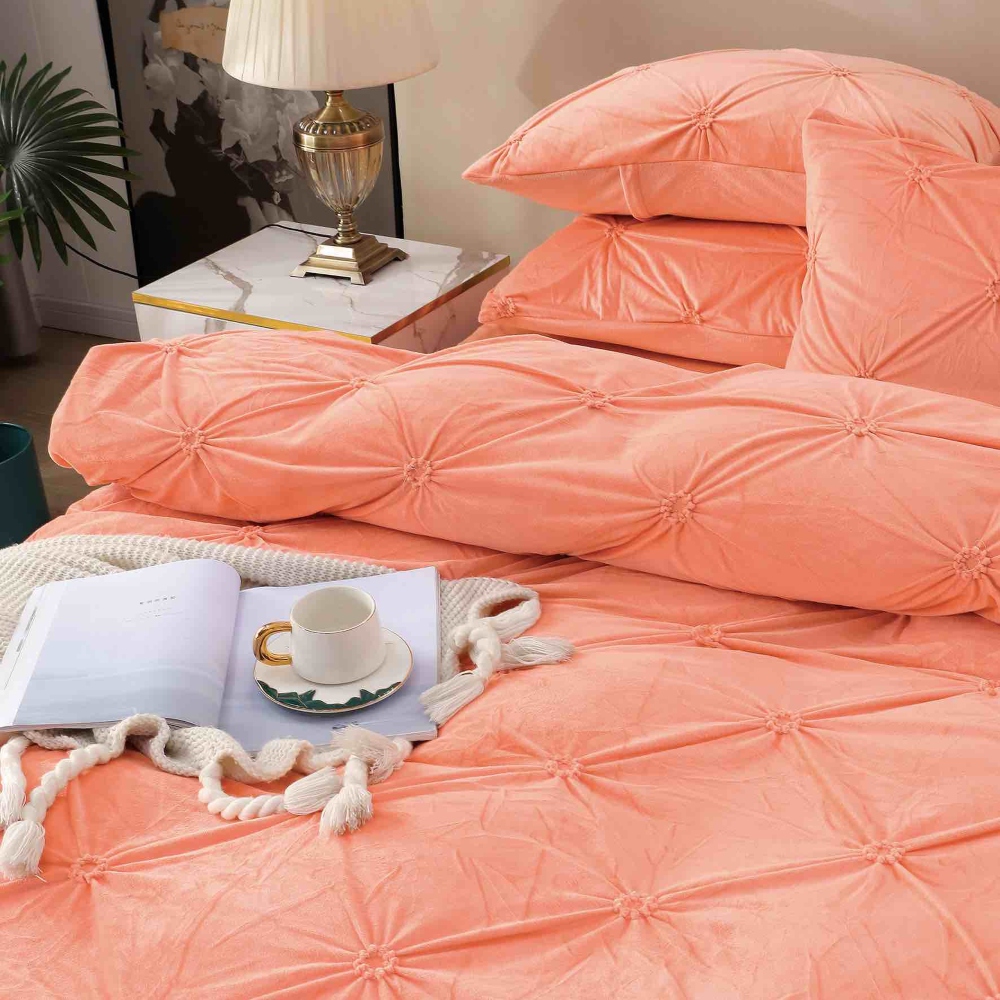 Lenjerie din Catifea cu pliuri Portocaliu Jojo Home material Lenjerie din Catifea cu pliuri Portocaliu Jojo Home material