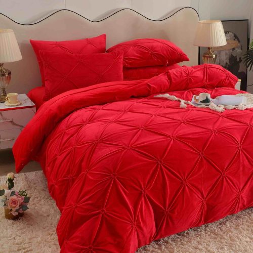 Lenjerie din Catifea cu pliuri Rosu Jojo Home 4 piese