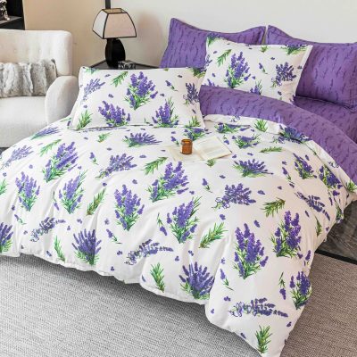 lenjerie din finet alb mov cu lavanda