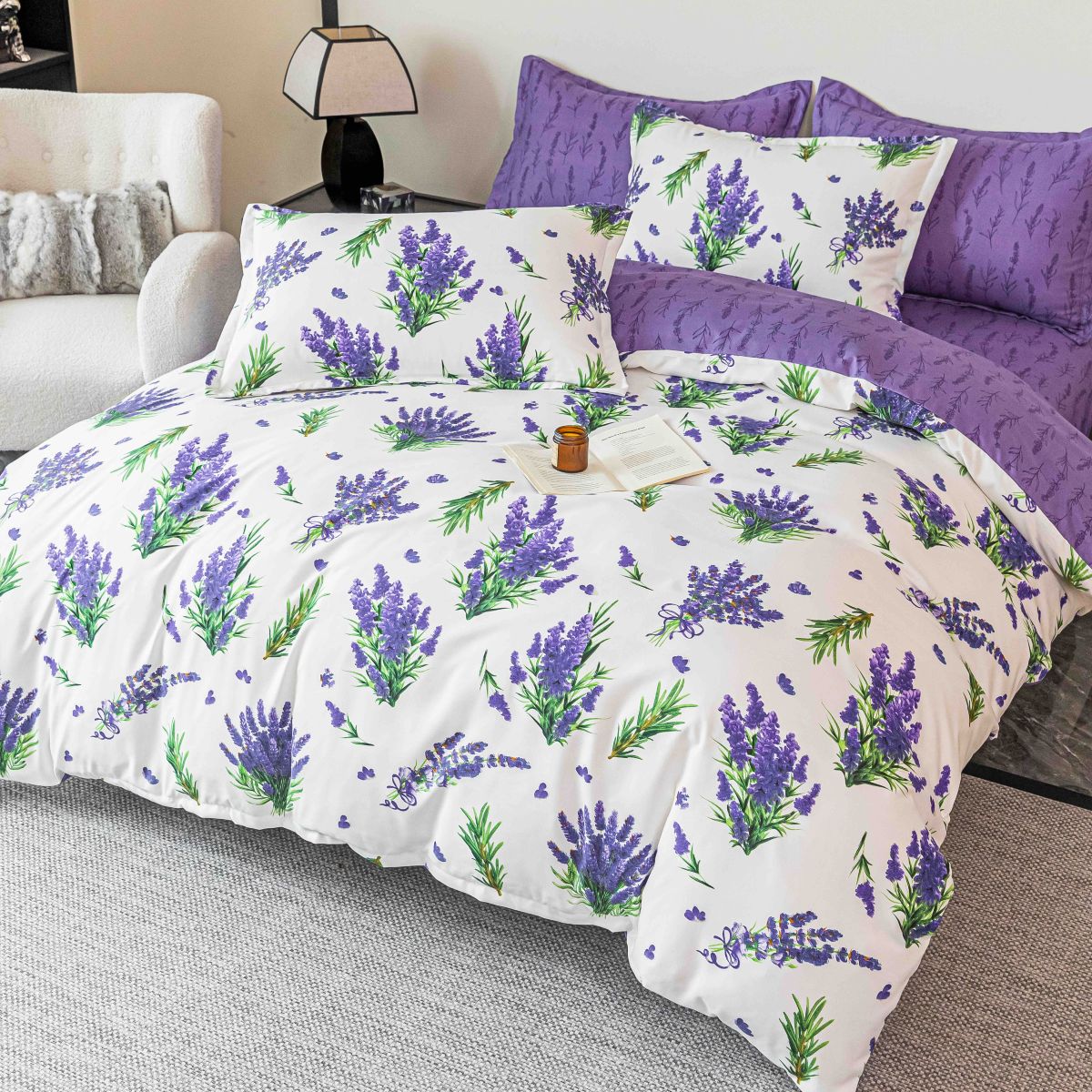 lenjerie din finet alb mov cu lavanda lenjerie din finet alb mov cu lavanda
