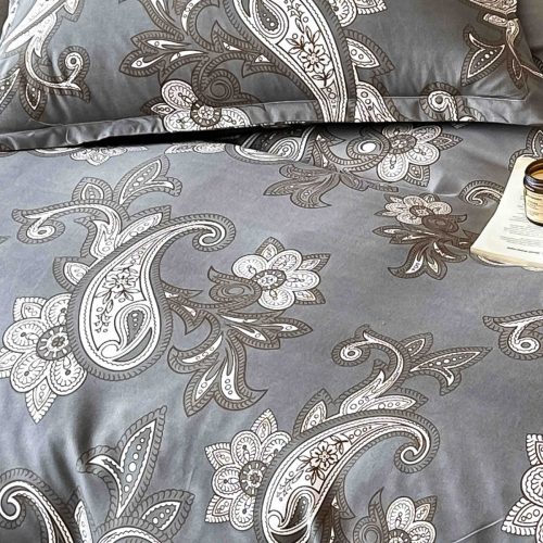 lenjerie din finet gri cu ornamente pat dublu sau single