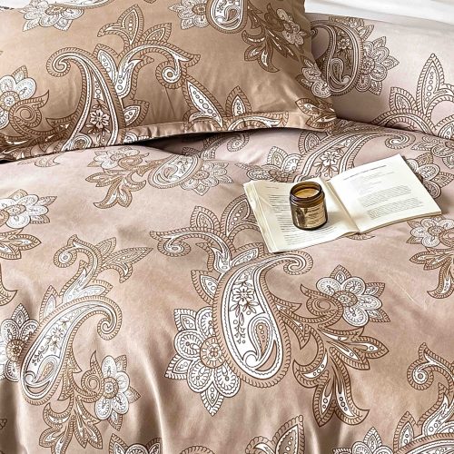 lenjerie din finet maro cu ornamente pat dublu sau single