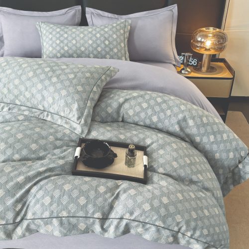 lenjerie la cutie verde cu carouri gri finet premium